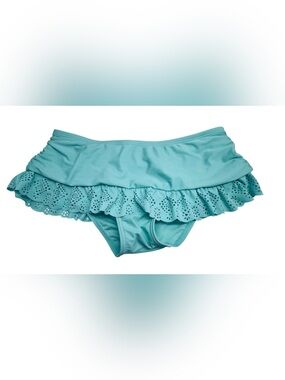 Arizona Jean Co. Aqua Blue Eyelet Ruffle Swim Skirt Bottom Size Medium